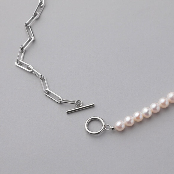 Freshwater pearl half chain necklace 6.5-7.0mm Allergy Free Stainless Steel - Picture 6 of 8